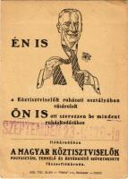 Én is a Köztisztviselők ruházati osztályában vásárolok, Ön is ott szerezzen be mindent ruházkodáshoz. A Magyar Köztisztviselők fogyasztási, termelő és értékesítő szövetkezete fűszerfiókáruda reklámlapja / Hungarian advertisement of the civil servant's clothing shop (EK)