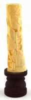 Díszváza / faragott csont szobrocska fa talapzaton 16,5 cm