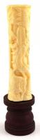 Díszváza / faragott csont szobrocska fa talapzaton 16,5 cm