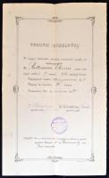 1901 Magyar Közlekedési Vállalatok Orvosainak Nyugdíj- és Segélyegyesülete tagsági igazolványa Dr. Rottmann Elemér számára, bélyegzéssel, aláírásokkal