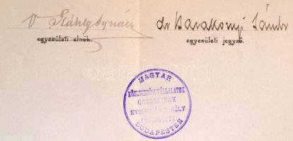 1901 Magyar Közlekedési Vállalatok Orvosainak Nyugdíj- és Segélyegyesülete tagsági igazolványa Dr. R...