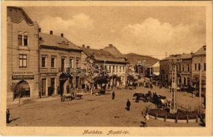 1918 Munkács, Mukacheve, Mukacevo; Árpád tér, Rosner Mór üzlete, Triesti Általános Biztosító Társulat főügynöksége / square, insurance company, shops