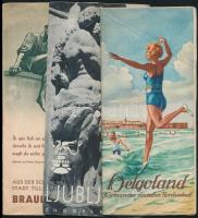 cca 1930 8 db külföldi utazási reklám nyomtatvány, városbemutató kiadvány (Braunschweig, Helgoland, Ljubljana, Jugoslavija, Bologna, Capri stb.) / 8 tourist guides