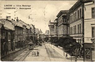Lviv, Lwów, Lemberg; Ulica Batorego / Batorygasse / street view, tram (Rb)