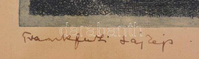 Beregi Vilmos (1917-1970): Frankfurti tájkép. Rézkarc, papír, jelzett, kissé sérült üvegezett keretb...