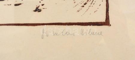 Somlai Vilma (1938-2007): Nyárutó, linómetszet, papír, jelzett, üvegezett, kopott fa keretben 36×28 ...