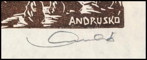 Andruskó Károly (1915-2008): Római emlék-1986.IX. Fametszet, papír, jelzett, középen hajtásnyommal,1...