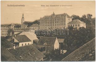 1916 Székelyudvarhely, Odorheiu Secuiesc; Római katolikus templom és gimnázium. Sterba Ödön kiadása / Catholic chuch and high school (ázott sarkak / wet corners)