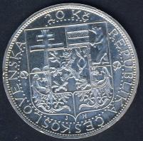 Csehszlovákia 1937. 20K Ag "Masaryk elnök halála" T:2/2+ ph