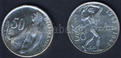 Csehszlovákia 1947. 50K Ag "1944-Szlovák felkelés" + 1948. 50K Ag "Prágai felkelés" T:2