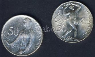 Csehszlovákia 1947. 50K Ag "1944-Szlovák felkelés" + 1948. 50K Ag "Prágai felkelés" T:2,3 ph.