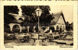1937 Keszthely, Halászcsárda, étterem, pincérek + KESZTHELY P.U. pályaudvari pecsét (EK)