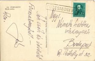 1930 Füzesabony, Hősök szobra, emlékmű + "FÜZESABONY P.U." pályaudvari pecsét