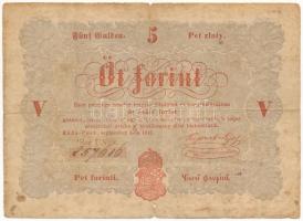 1848. 5Ft Kossuth bankó vörösesbarna T:III- fo.  Hungary 1848. 5 Forint Kossuth banknote red-brown C:VG spotted Adamo#G109h