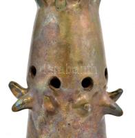 Mázas kerámia gyertyatartó, jelzett, alján hajszálrepedéssel, apró lepattanásokkal, m: 22 cm