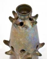 Mázas kerámia gyertyatartó, jelzett, alján hajszálrepedéssel, apró lepattanásokkal, m: 22 cm