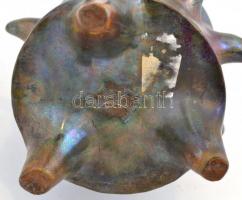 Mázas kerámia gyertyatartó, jelzett, alján hajszálrepedéssel, apró lepattanásokkal, m: 22 cm