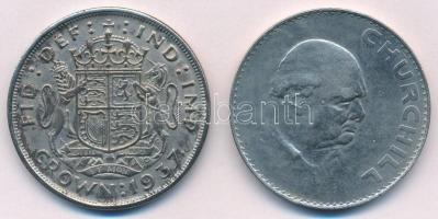 Nagy-Britannia 1937. 1C Ag "VI. György" + 1965. 1C Cu-Ni "II. Erzsébet / Churchill&qu...