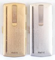 2 db fém tok olvasó szemüveggel, enyhén kopottas állapotban, 5x11,5 cm