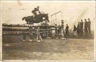 WWI Austro-Hungarian K.u.K. military, horse riding training (?) with obstacles. photo (fl)