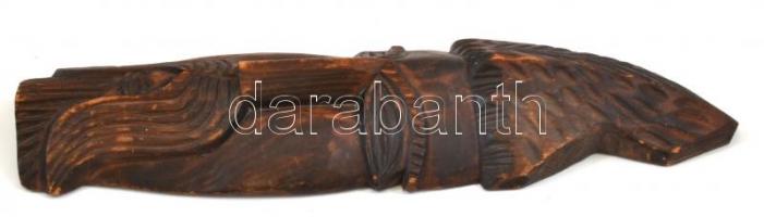 Arc, faragott fa fali dísz, kopásnyomokkal, 41×12 cm