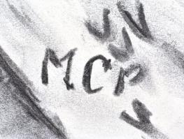 MCP jelzéssel: Kerékpáros. Szén, papír. 40,5x29,5 cm