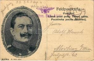 1914 Feldpostkarte / WWI Austro-Hungarian K.u.K. military field post with Wilhelm II, German Emperor + K.u.K. Inft. Dion. San. Anstalt Nr. 4. (EB)