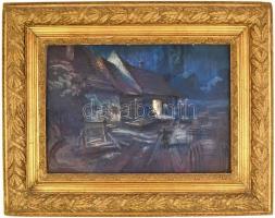 Koleszár György (?-?): Pálinkafőzés, Zala. Olaj, farost, jelzett. Díszes, reprezentatív fa keretben,...