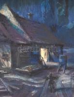 Koleszár György (?-?): Pálinkafőzés, Zala. Olaj, farost, jelzett. Díszes, reprezentatív fa keretben,...