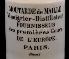 Francia feliratú, matricás, jelzetlen porcelán mustáros tégely, tető nélkül, koszos, kopottas állapo...