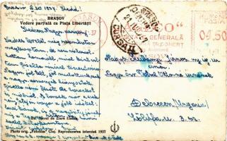 1937 Brassó, Kronstadt, Brasov; látkép, templom, piac / general view, church, market