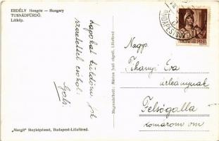 1943 Tusnádfürdő, Baile Tusnad; látkép / general view + vasúti mozgóposta bélyegző