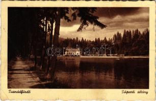 1943 Tusnádfürdő, Baile Tusnad; Tóparti sétány / lake, promenade + "M. KIR. POSTA 353" (gyűrődés / crease)