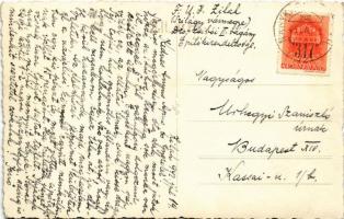 1942 Zilah, Zalau; Fő tér, Éder Géza üzlete, autóbusz, templomok / main square, shops, autobus, chur...