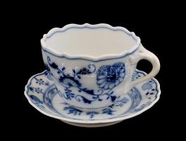 Meisseni porcelán kékfestéses kávés csésze, és csésze alj, jelzett, m: 6,5 cm, d: 13 cm