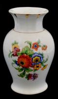 Zsolnay virágmintás porcelán váza, matricás, jelzett, kopásnyomokkal, m: 14 cm