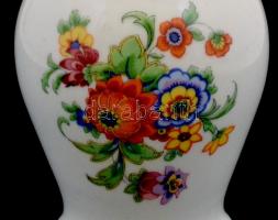 Zsolnay virágmintás porcelán váza, matricás, jelzett, kopásnyomokkal, m: 14 cm