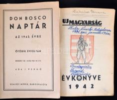 1942-43, össz. 2 db évkönyv és naptár: 1942 Uj Magyarság évkönyve. Kopott borítóval, a címlapon és a...