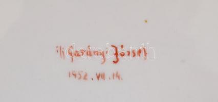 1952 Herendi porcelán tányér Rákosi címerrel. Kézzel festett. Jelzett: ifj Garányi József. Benyomott...