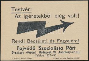 1937 Testvér! Az ígéretekből elég volt! A Fajvédő Szocialista Párt röplapja, 10x8 cm