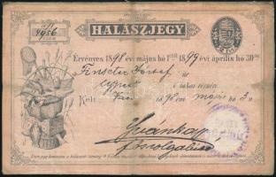 1898 Halászjegy 2Ft megviselt állapotban / Fisher id