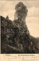 1904 Vársonkolyos, Sonkolyos, Suncuius; Rév-Vársonkolyos-Brátka, Jakobinus / rock, hiking spot + &quot;BRASSÓ - BUDAPEST 16. SZ.&quot; vasúti mozgóposta bélyegző (EK)