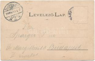 1899 Nagybánya, Baia Mare; Fő tér északi oldala, templom, üzletek. Divald / main square, church, sho...