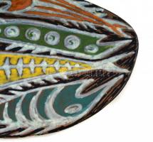 Gorka Lívia (1925-2011): Halas fali tál, festett mázas kerámia, jelzett, restaurált, d 25,5x18 cm