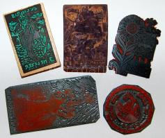 5 db ex libris fém- és fa nyomóforma