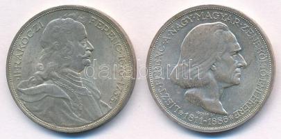 1935. 2P Ag Rákóczi + 1936. 2P Ag Liszt Ferenc Pázmány-sor T:1-,2 kis patina  AdamoP7.2, P7.3