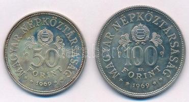 1969. 50Ft Ag + 100Ft Ag "Tanácsköztársaság" pár T:1 patina 
Adamo EM34, EM35