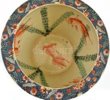 Jelzett kínai fajansz edény. Kívül, belül festett, kis kopásokkal. d:26 cm, m: 20 cm