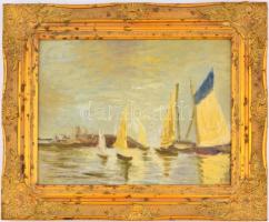 Jelzés nélkül: Vitorlások. Olaj, vászon, díszes fa keretben. 30x40 cm