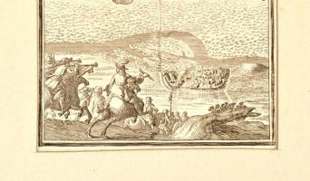 Nypoort-Birckenstein: Esseck (Eszék, Osijek, Essegg) látképe, előterében katonákkal, feltehetően az ...